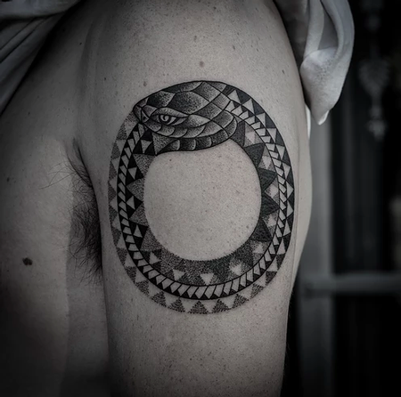 Tattoos - blackwork dotwork snake - 129699